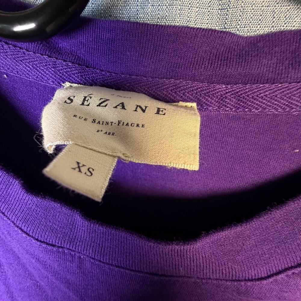 Sézane Purple Organic Cotton Crewneck T-Shirt XS Short Sleeve France - Picture 3 of 5